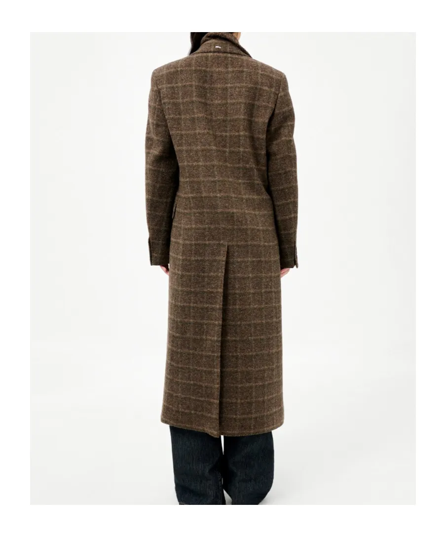 Check-Pattern Single-Breasted Coat