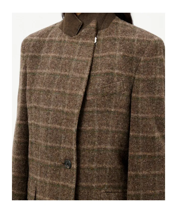 Check-Pattern Single-Breasted Coat
