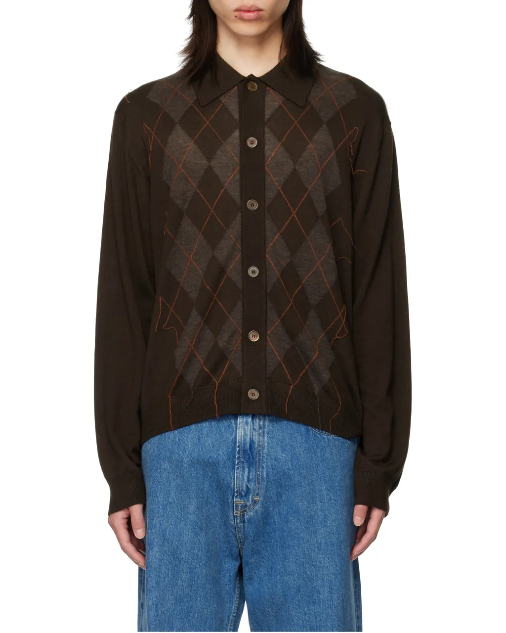 Tonal Argyle Pattern Evening Knitted Polo