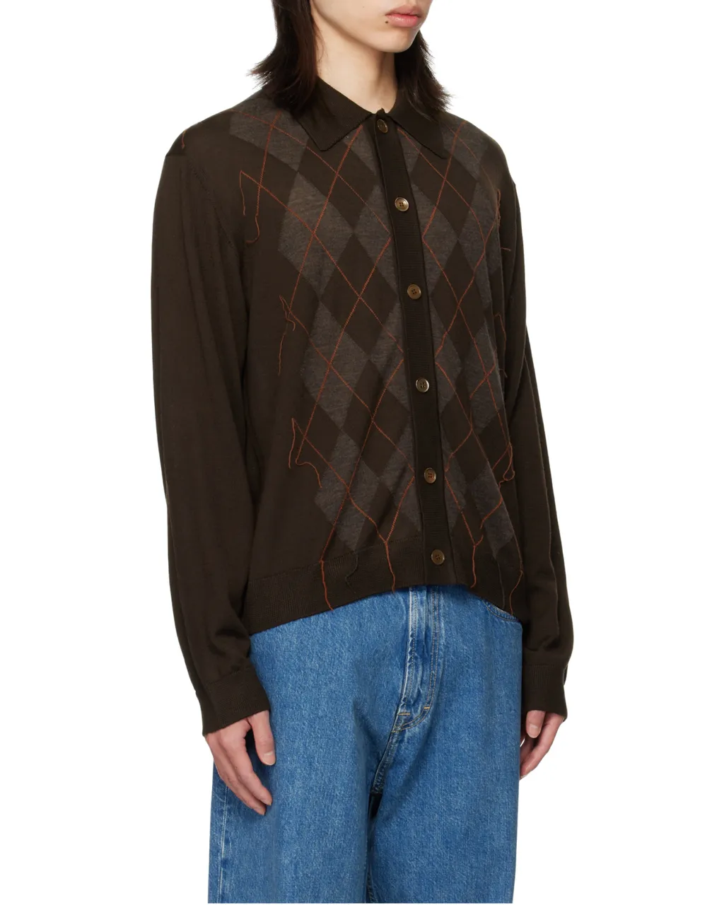 Tonal Argyle Pattern Evening Knitted Polo