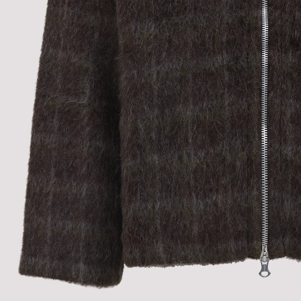 Hairy Wool Check Zip-Up Sweatshirt