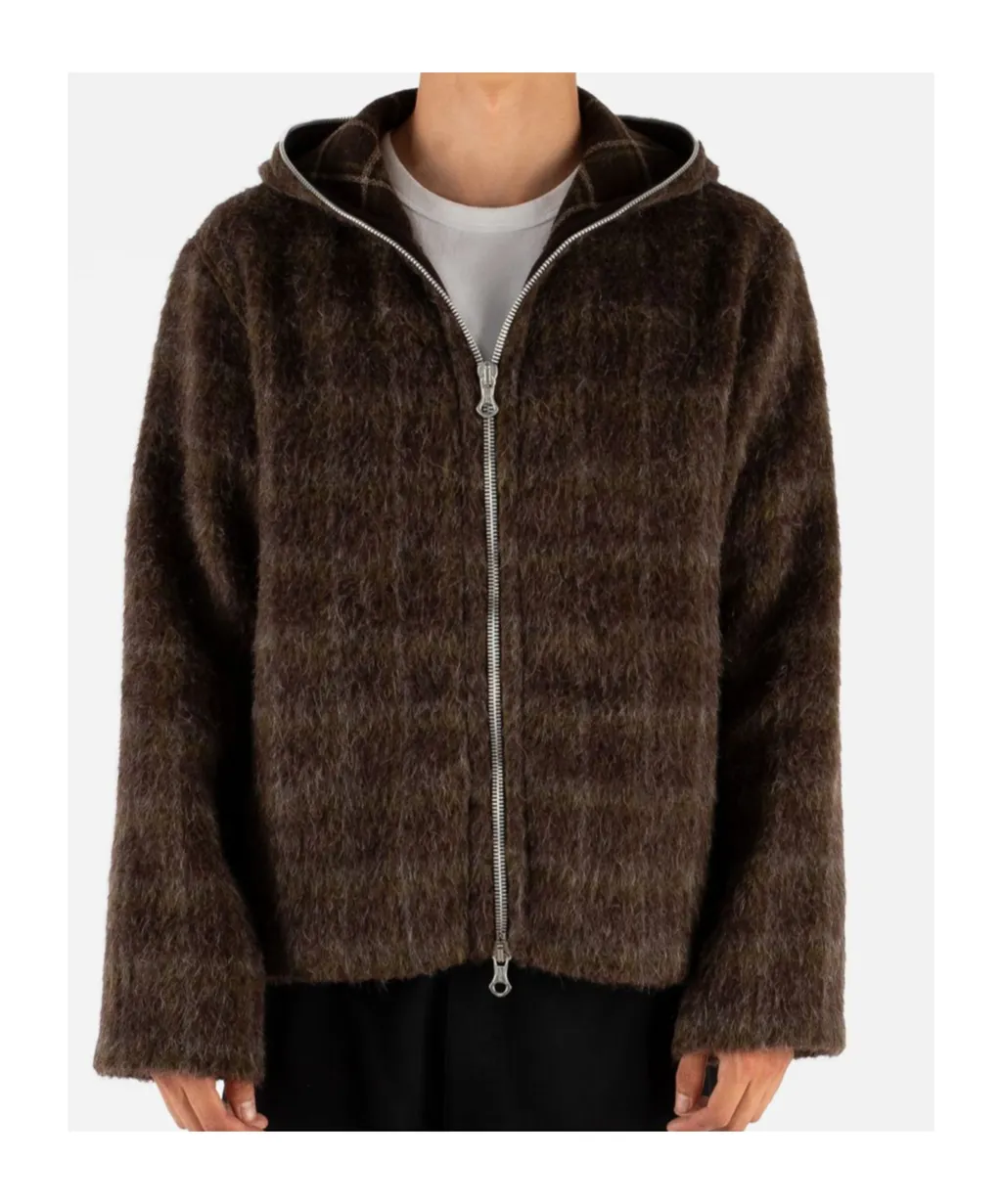 Hairy Wool Check Zip-Up Sweatshirt