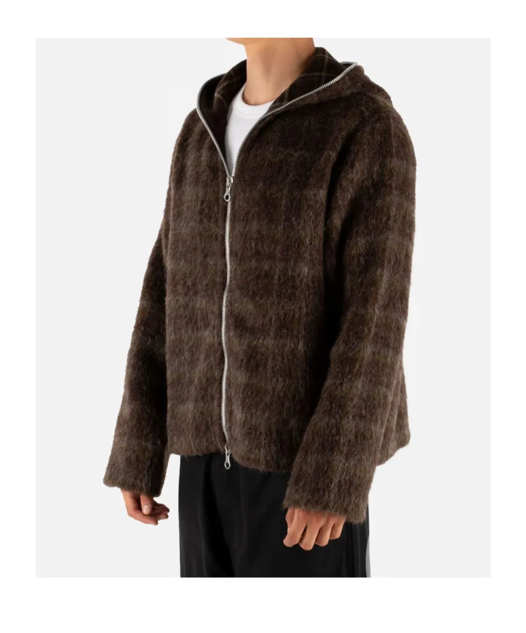 Hairy Wool Check Zip-Up Sweatshirt