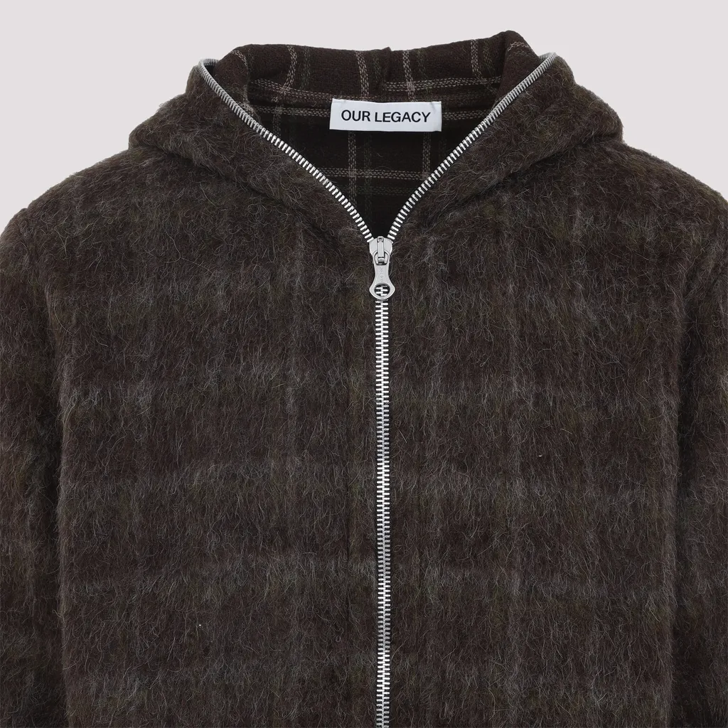 Hairy Wool Check Zip-Up Sweatshirt