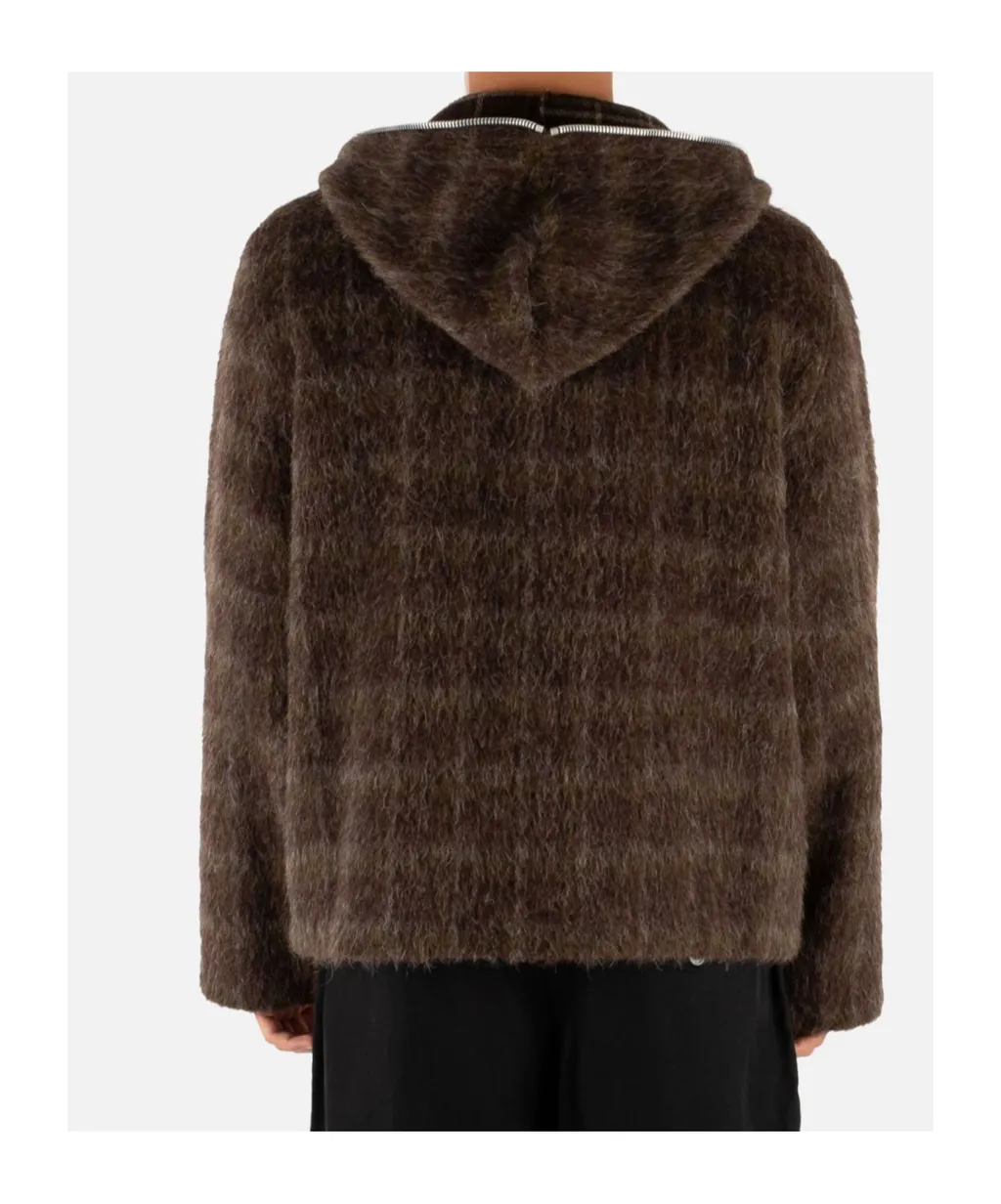 Hairy Wool Check Zip-Up Sweatshirt