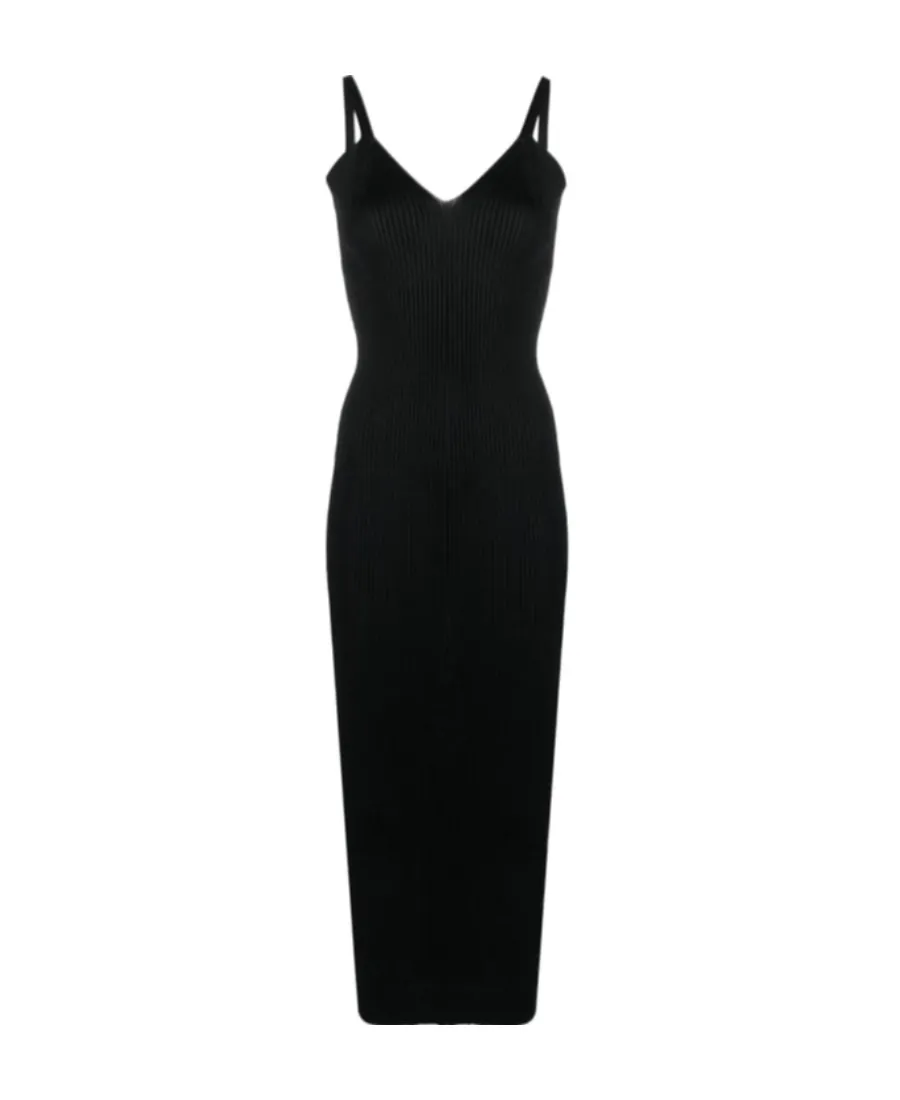 V-Neck Ribbed-Knit Sleeveless Dress