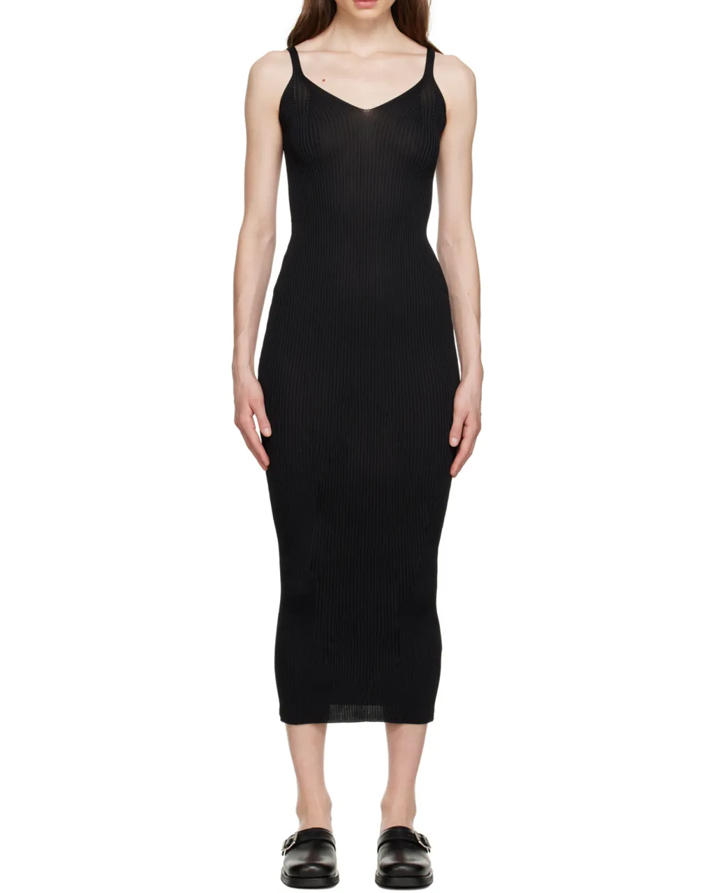 V-Neck Ribbed-Knit Sleeveless Dress