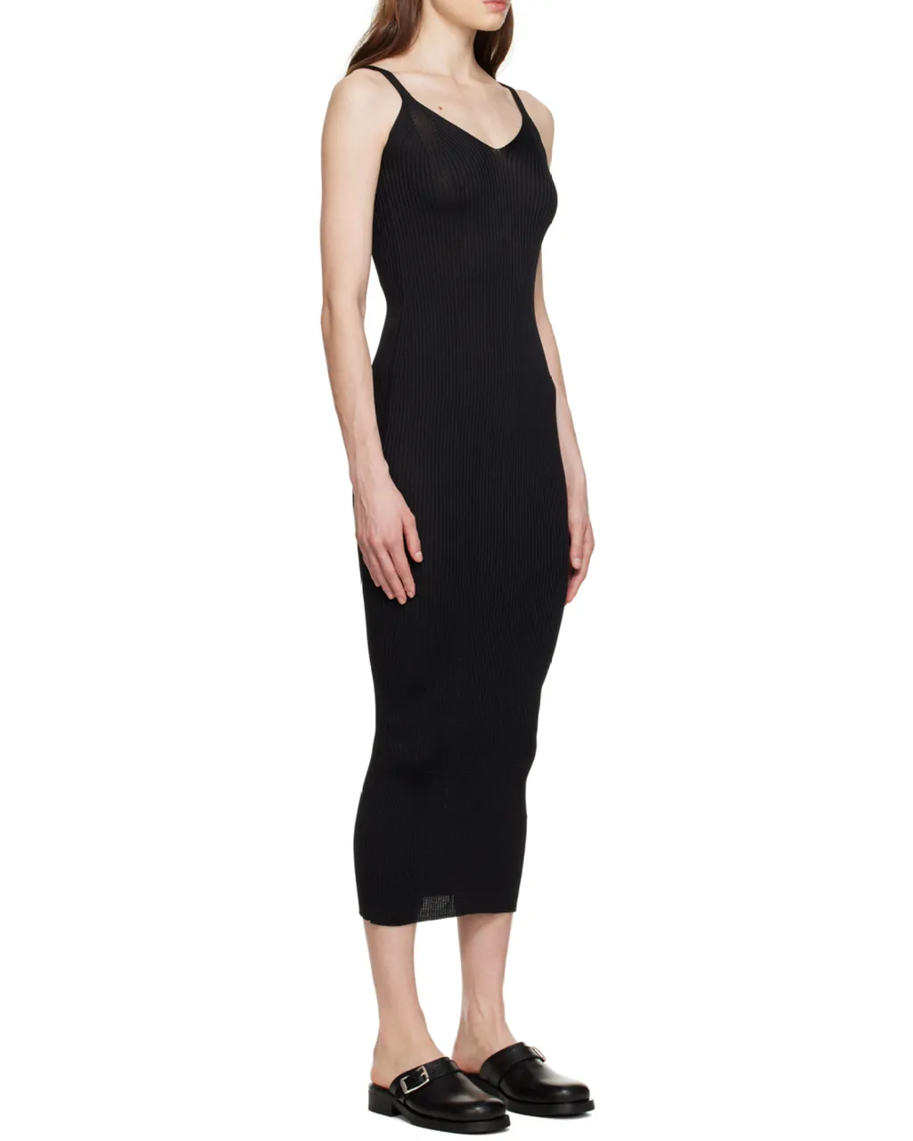 V-Neck Ribbed-Knit Sleeveless Dress