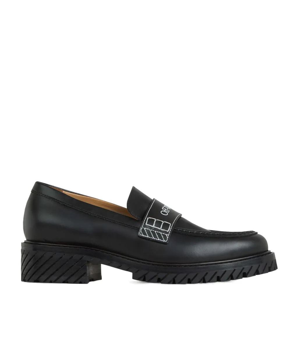 Military Logo-Print Leather Loafers