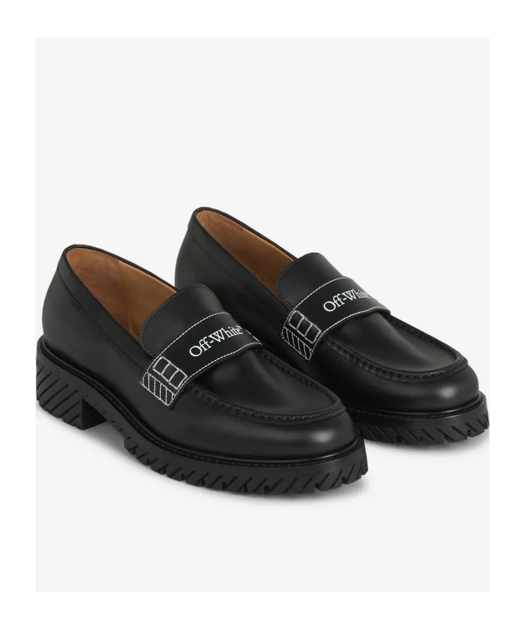 Military Logo-Print Leather Loafers