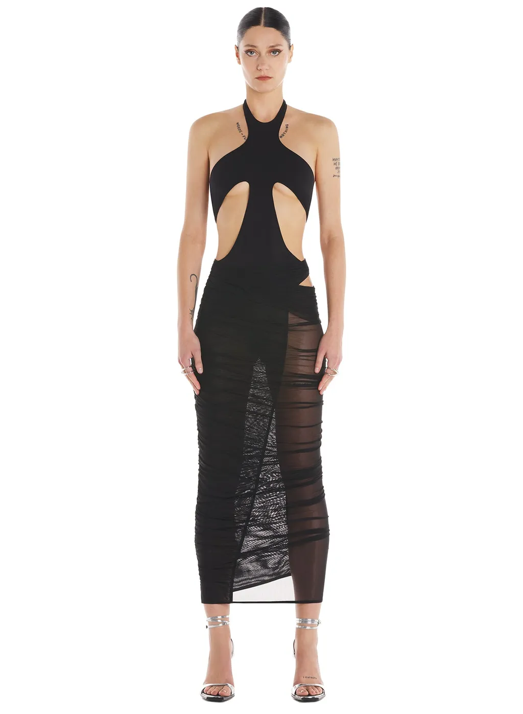 One-Shoulder Semi-Sheered Dress