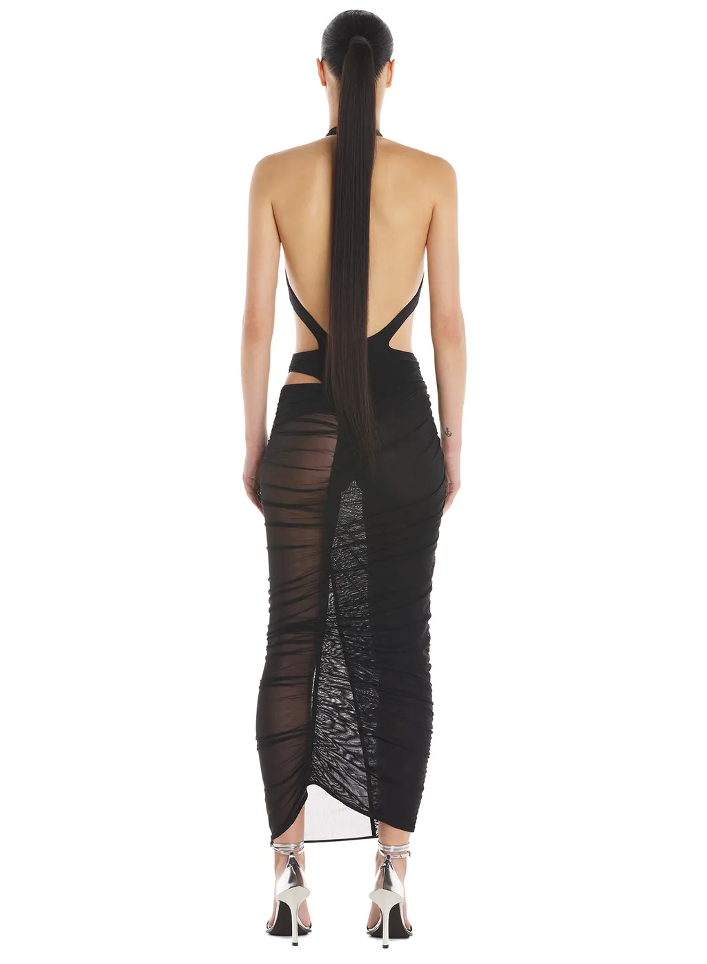 One-Shoulder Semi-Sheered Dress