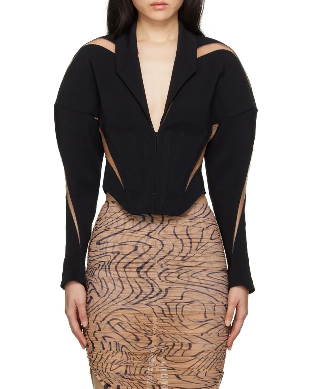 Sheer-Mesh Spiral Illusion Jacket