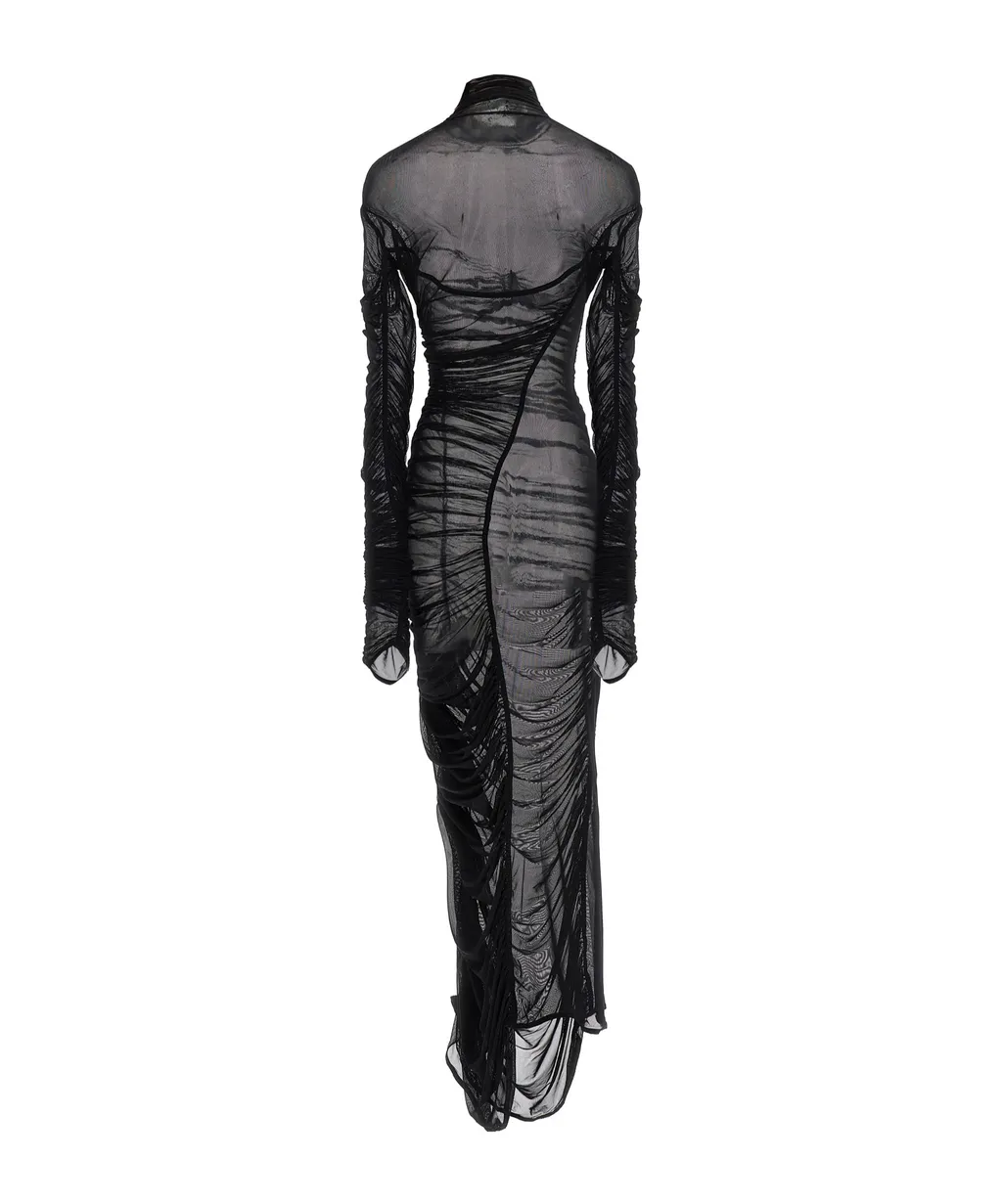 Fishnet Ruched Sheer Maxi Dress
