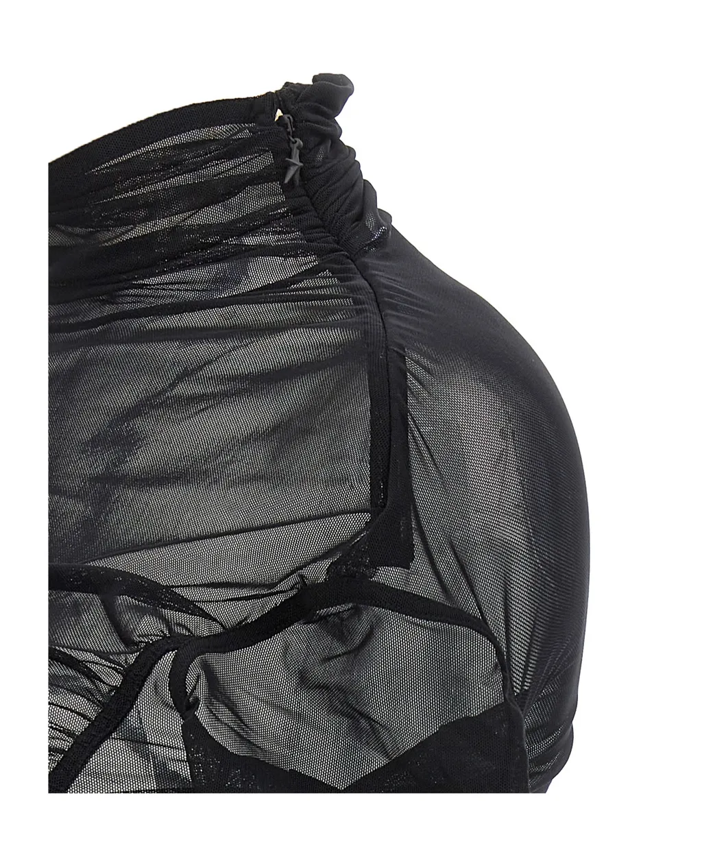 Fishnet Ruched Sheer Maxi Dress