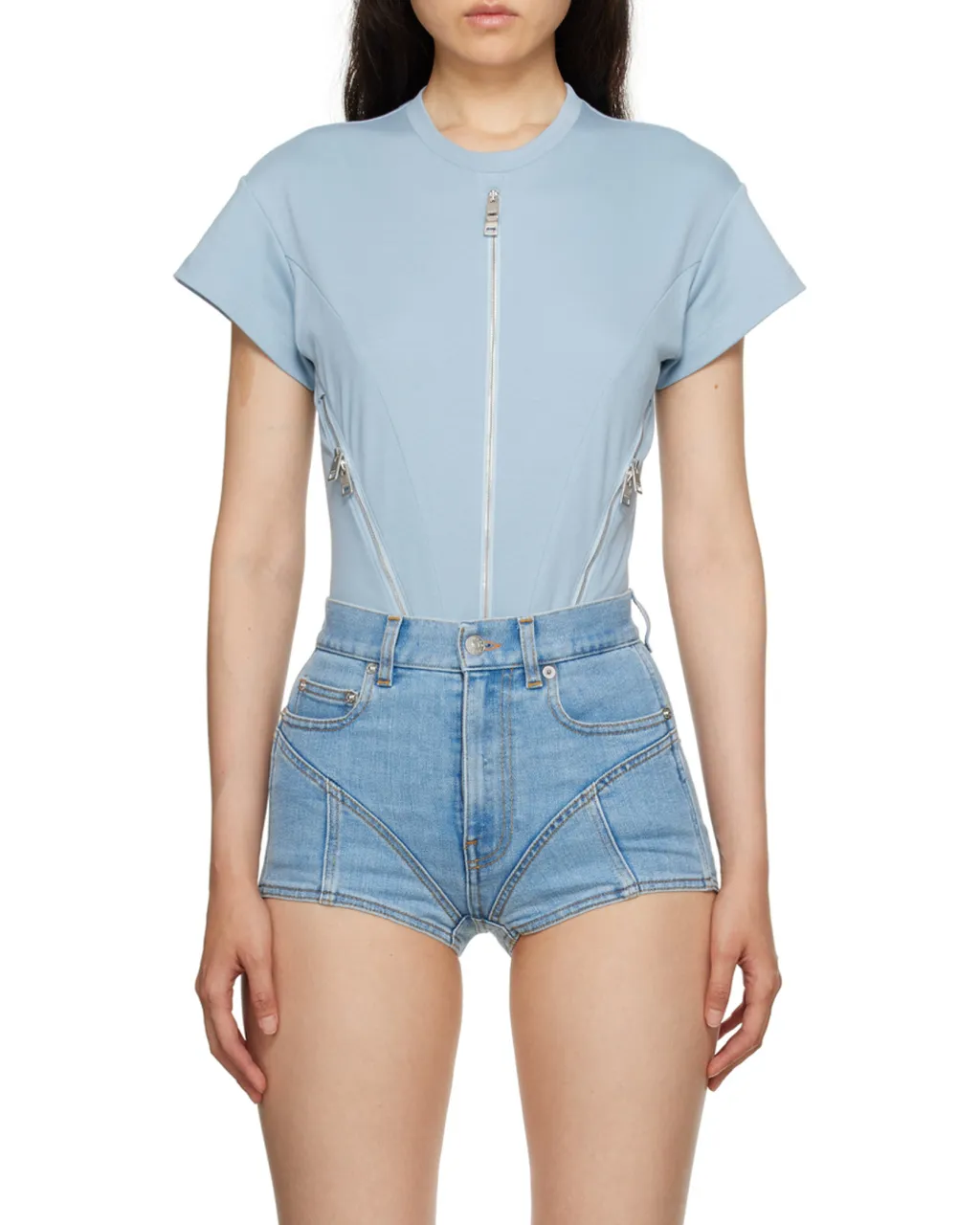 Zip-Embellished Organic Cotton Bodysuit