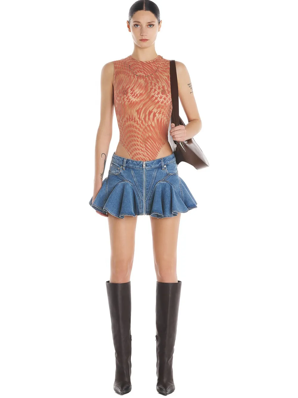 Ruffled Denim Miniskirt