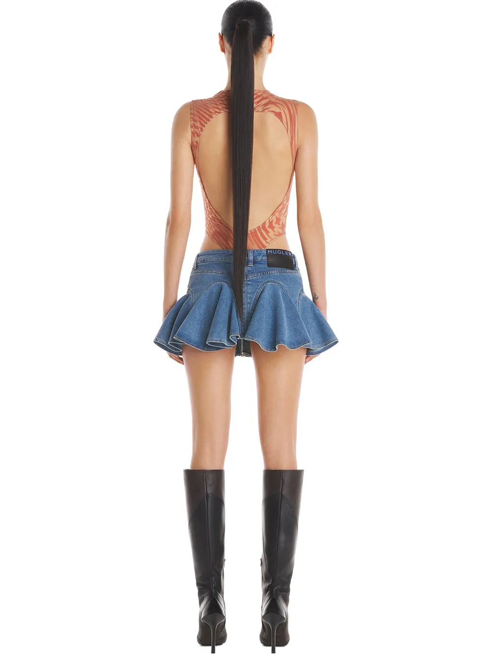 Ruffled Denim Miniskirt
