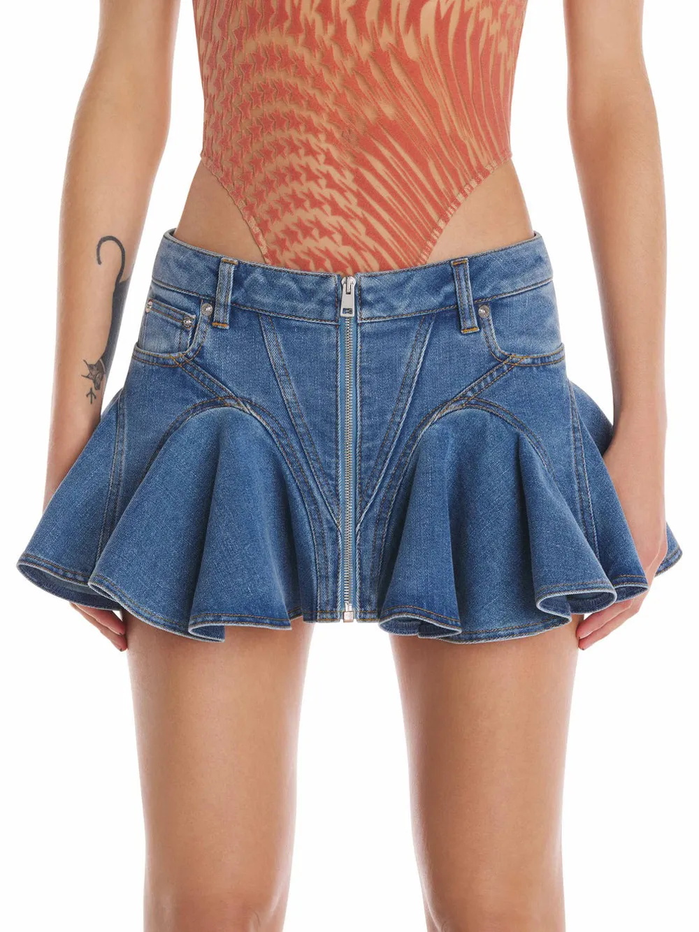 Ruffled Denim Miniskirt