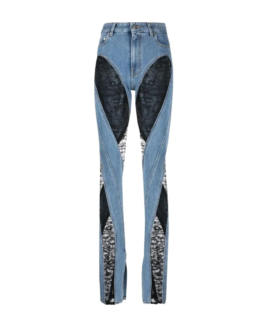 Lace-Panel Skinny Jeans