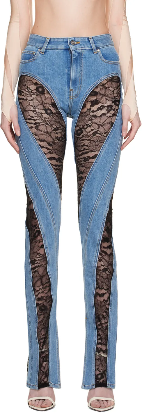 Lace-Panel Skinny Jeans