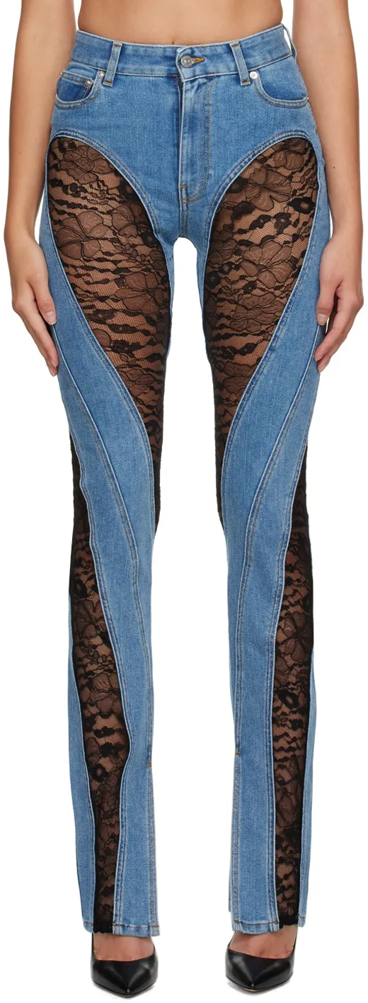 Lace-Panel Skinny Jeans
