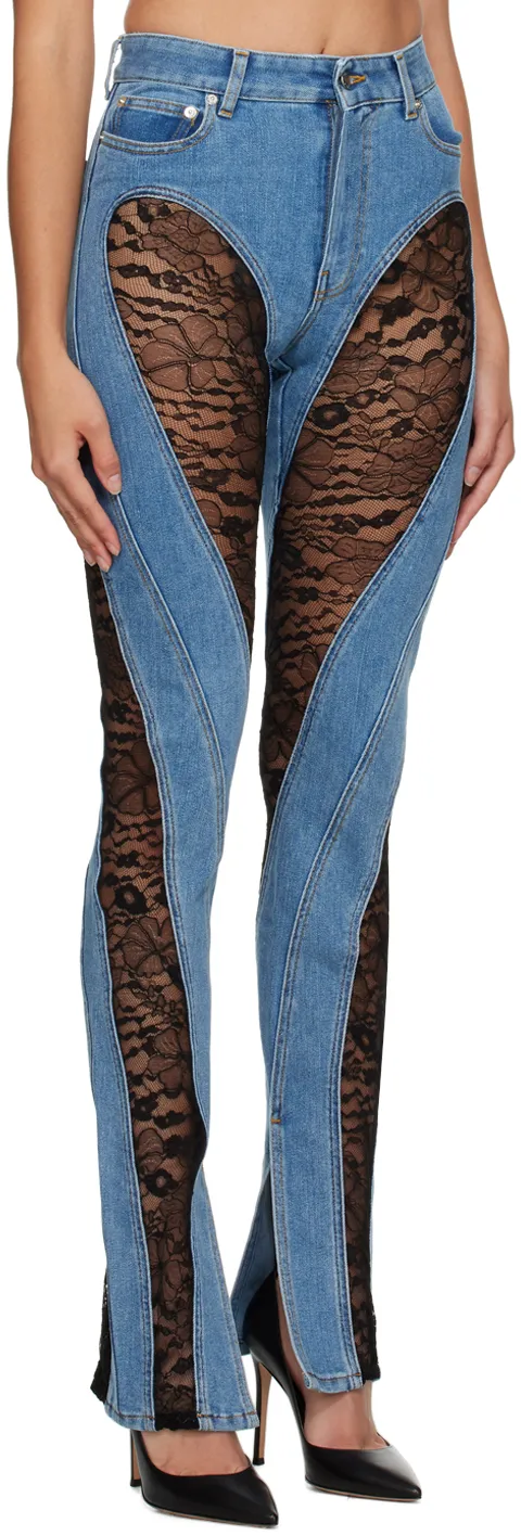 Lace-Panel Skinny Jeans