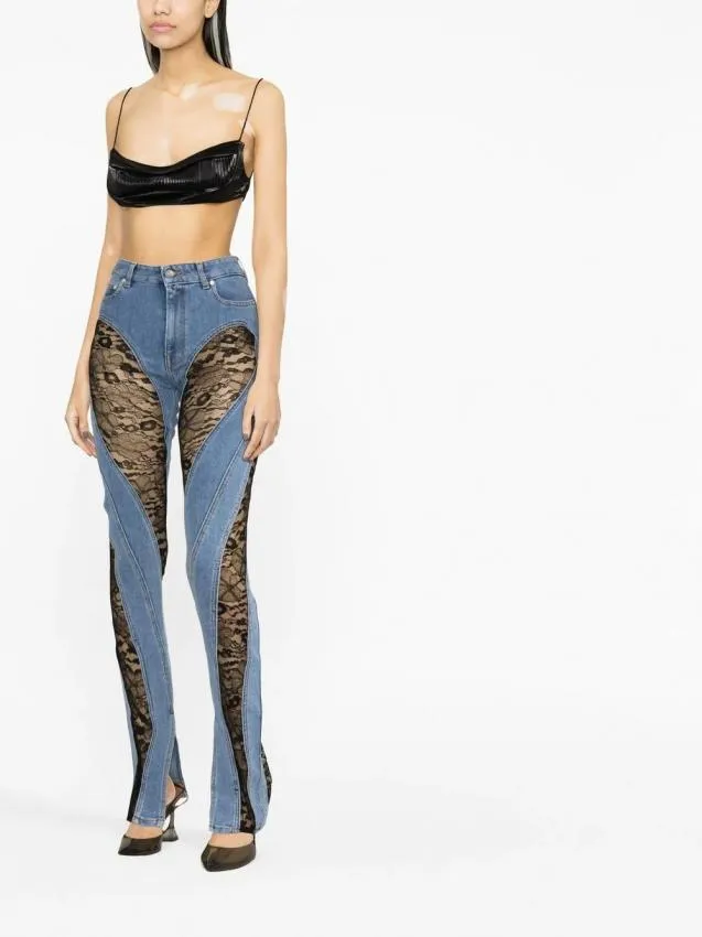 Lace-Panel Skinny Jeans