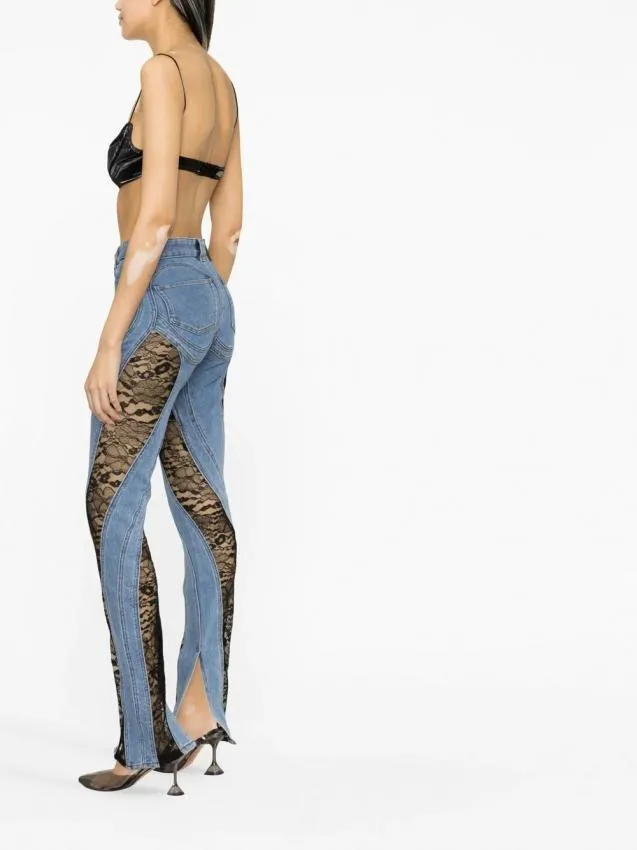 Lace-Panel Skinny Jeans