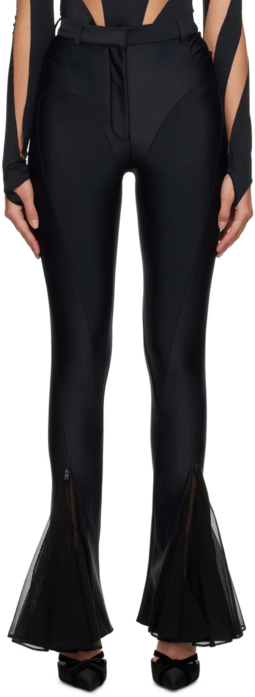 Mid-Rise Mesh Flared Trousers
