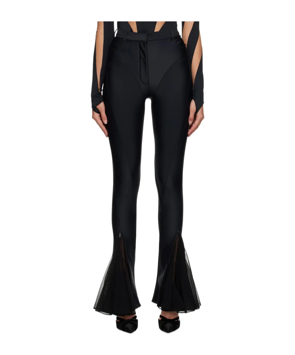 Mid-Rise Mesh Flared Trousers