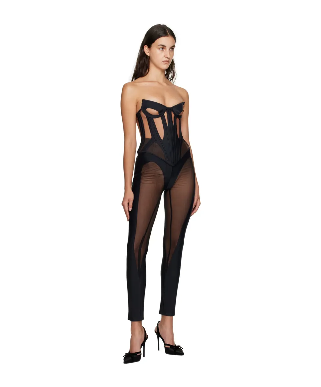 Sheer-Panel Flared Trousers