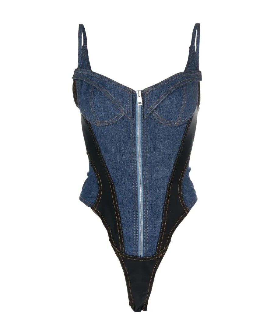 Corset-Style Denim Bodysuit
