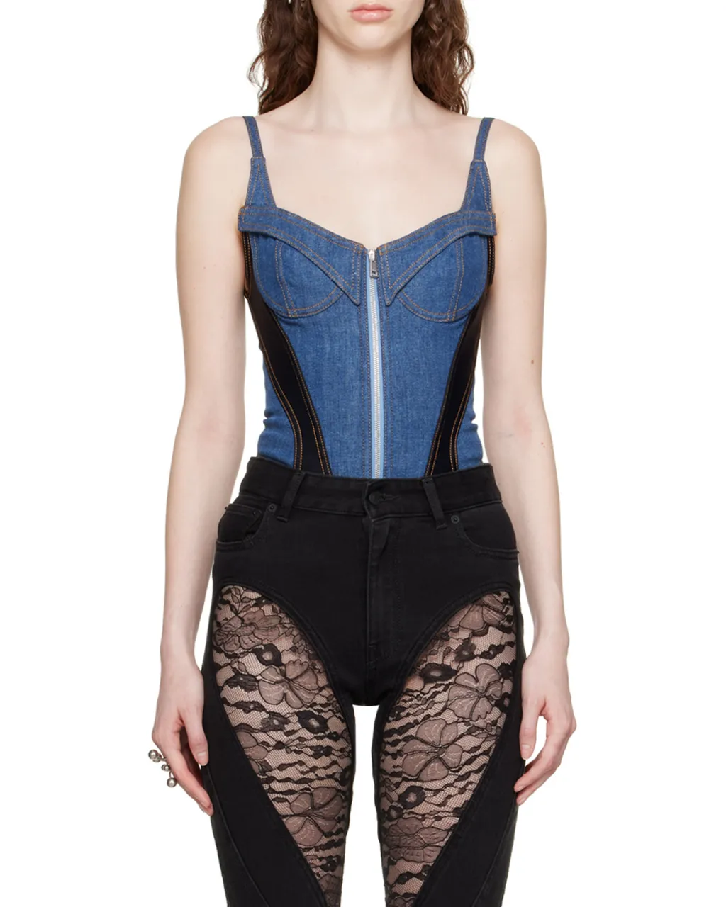 Corset-Style Denim Bodysuit