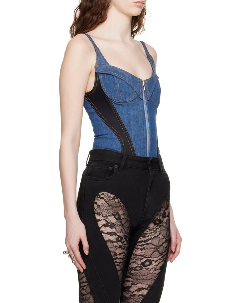 Corset-Style Denim Bodysuit