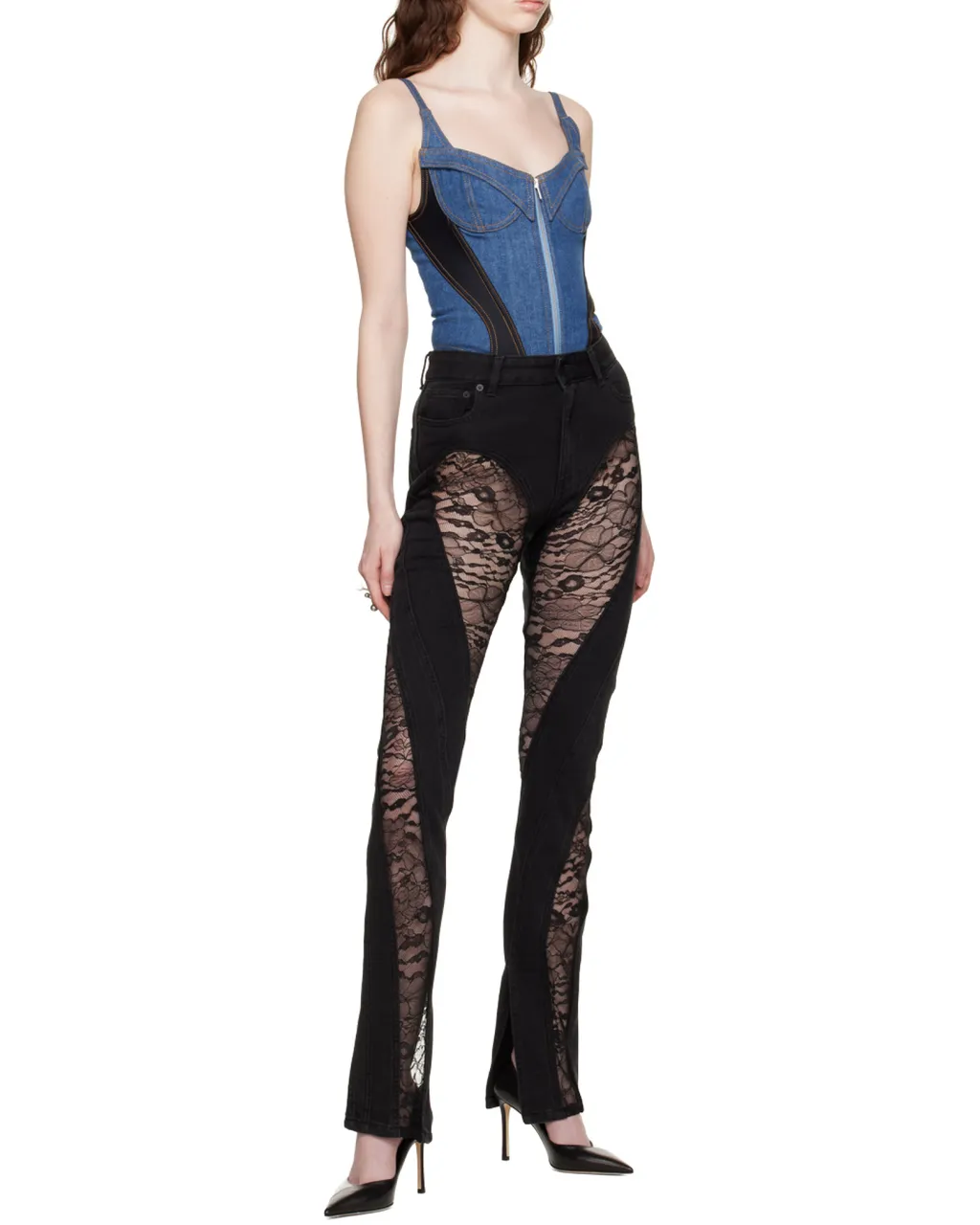 Corset-Style Denim Bodysuit
