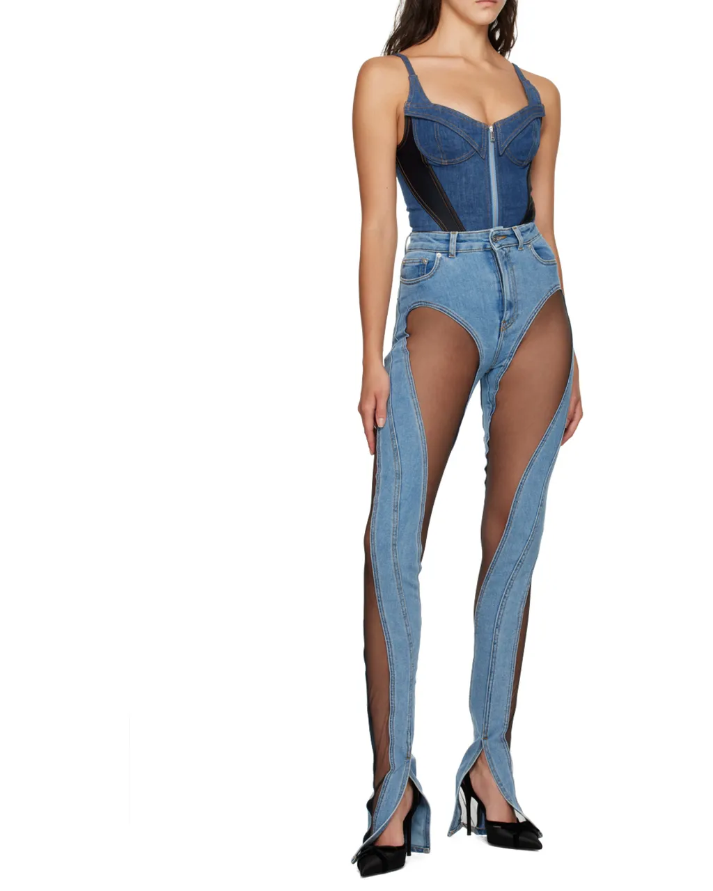 Corset-Style Denim Bodysuit