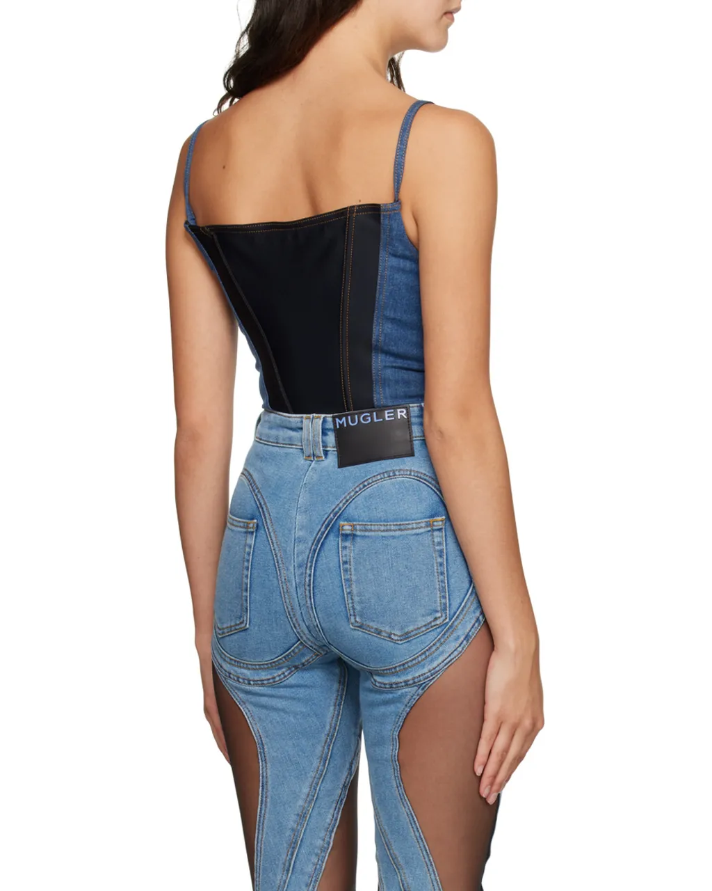 Corset-Style Denim Bodysuit