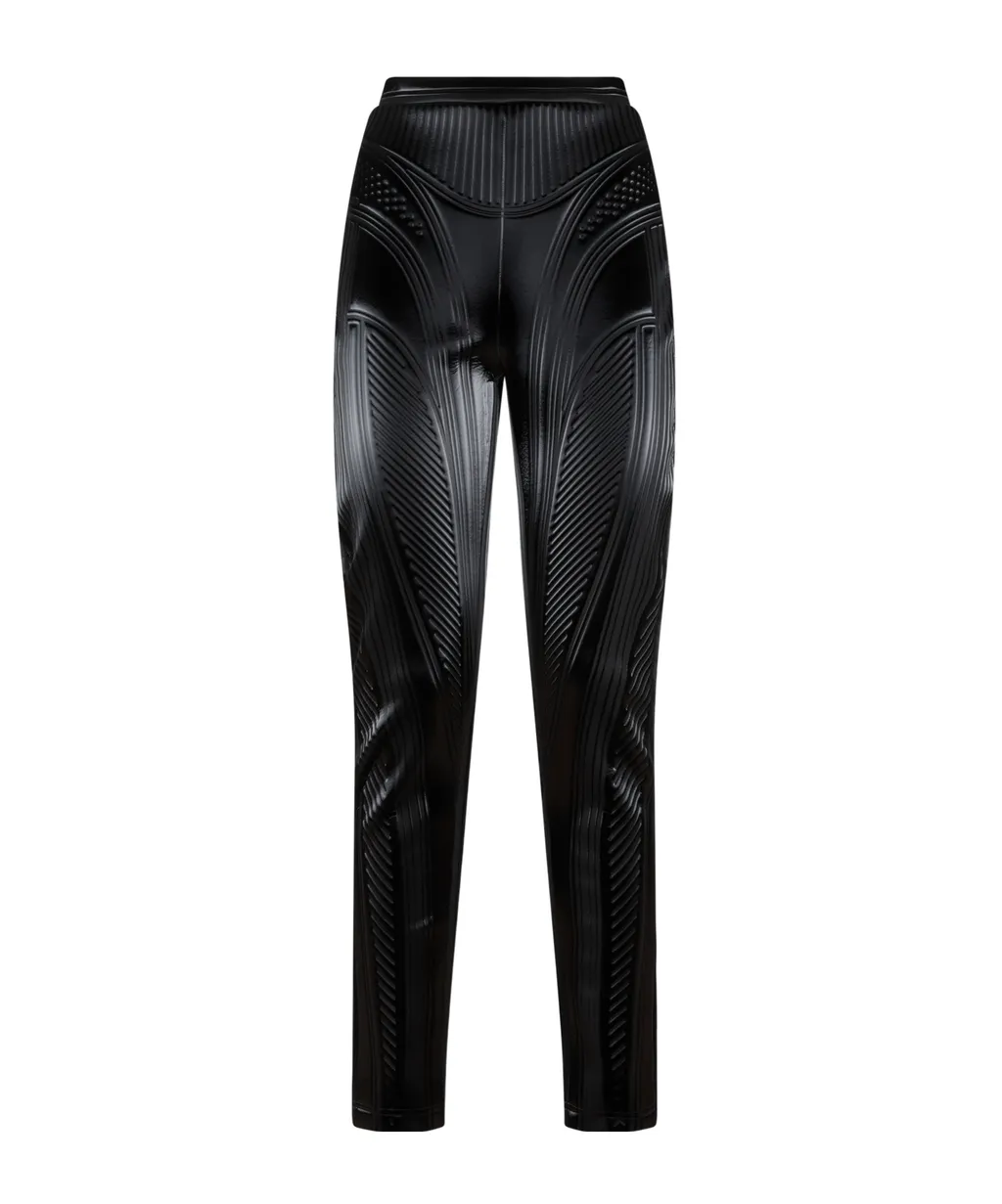 Stripe-Embossed High-Waisted Leggings