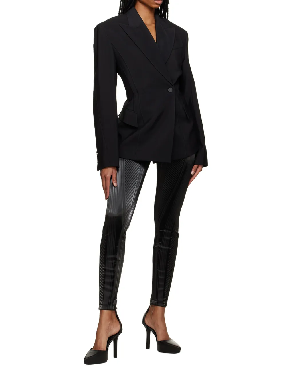Stripe-Embossed High-Waisted Leggings