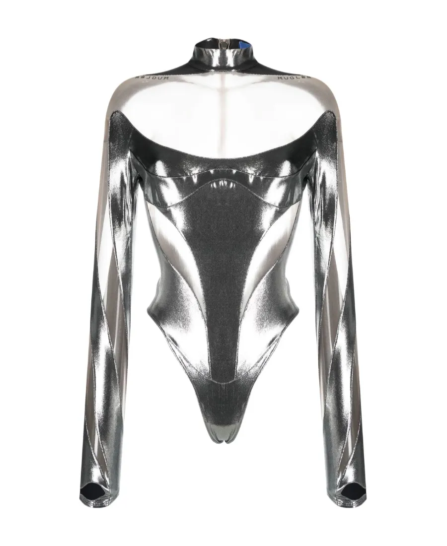 Sheer-Panelled Metallic Bodysuit