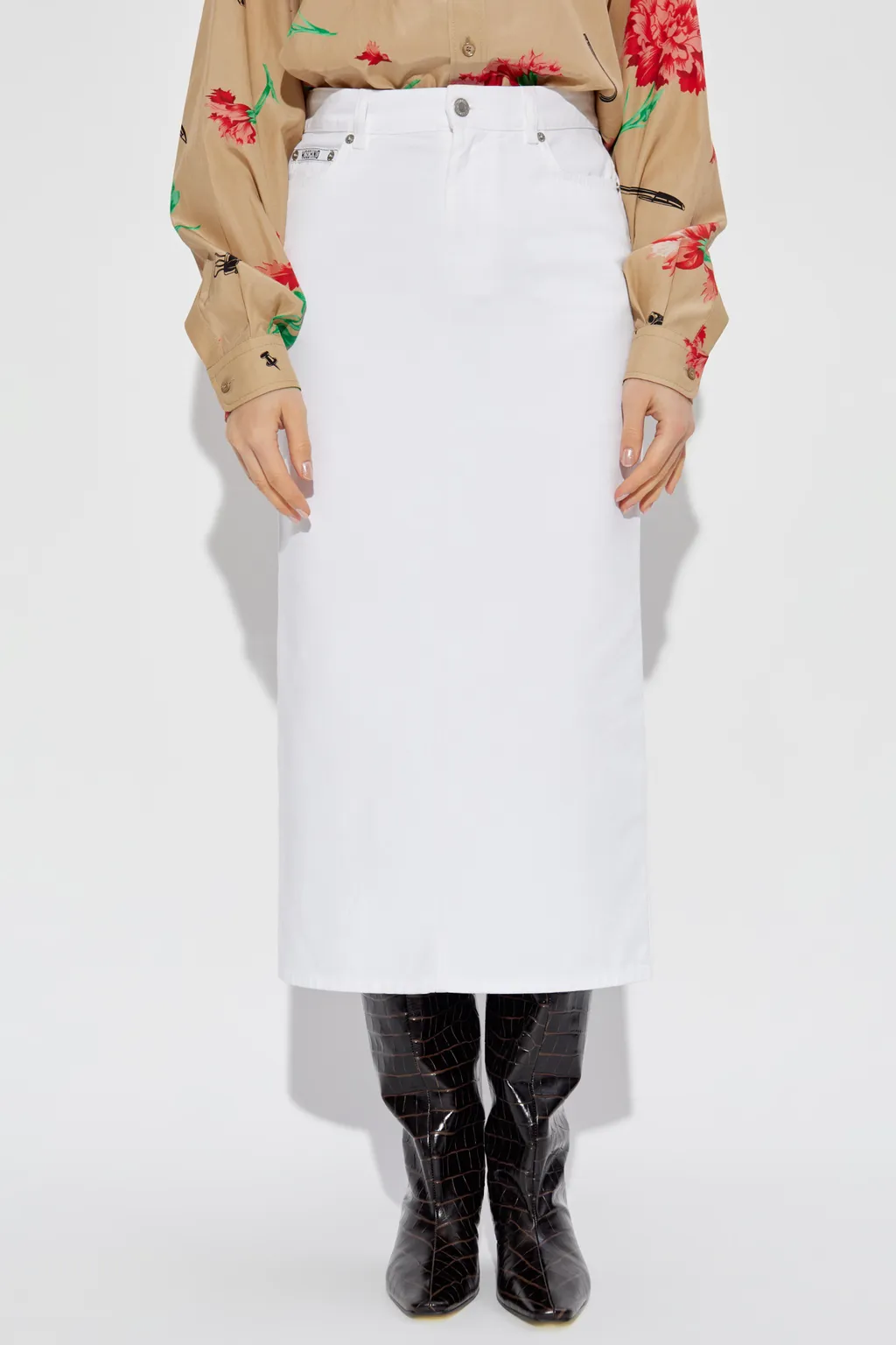 Logo Embroidered Midi Pencil Shirt