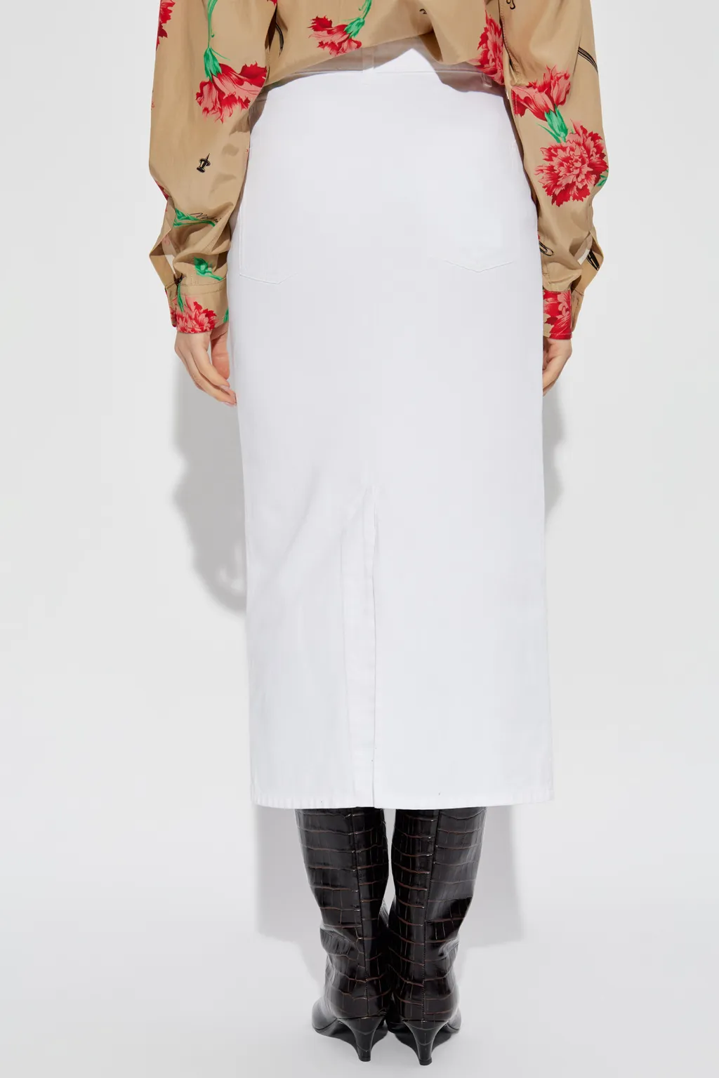 Logo Embroidered Midi Pencil Shirt