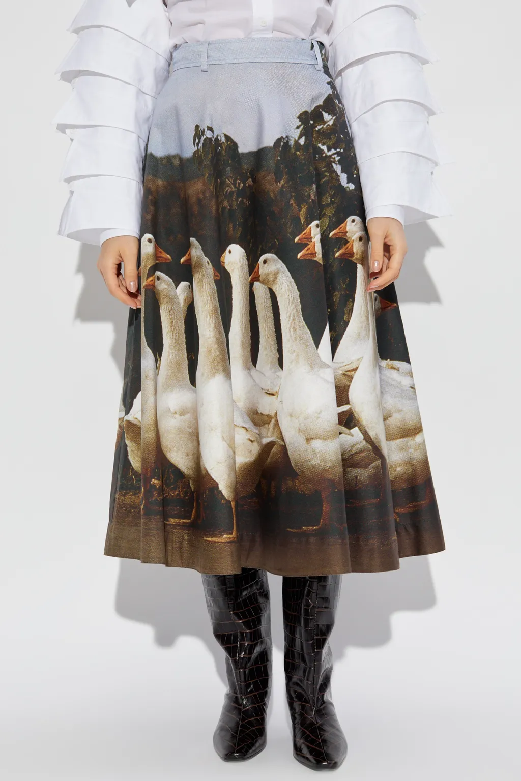 Graphic Printed Flared Midi Skirt