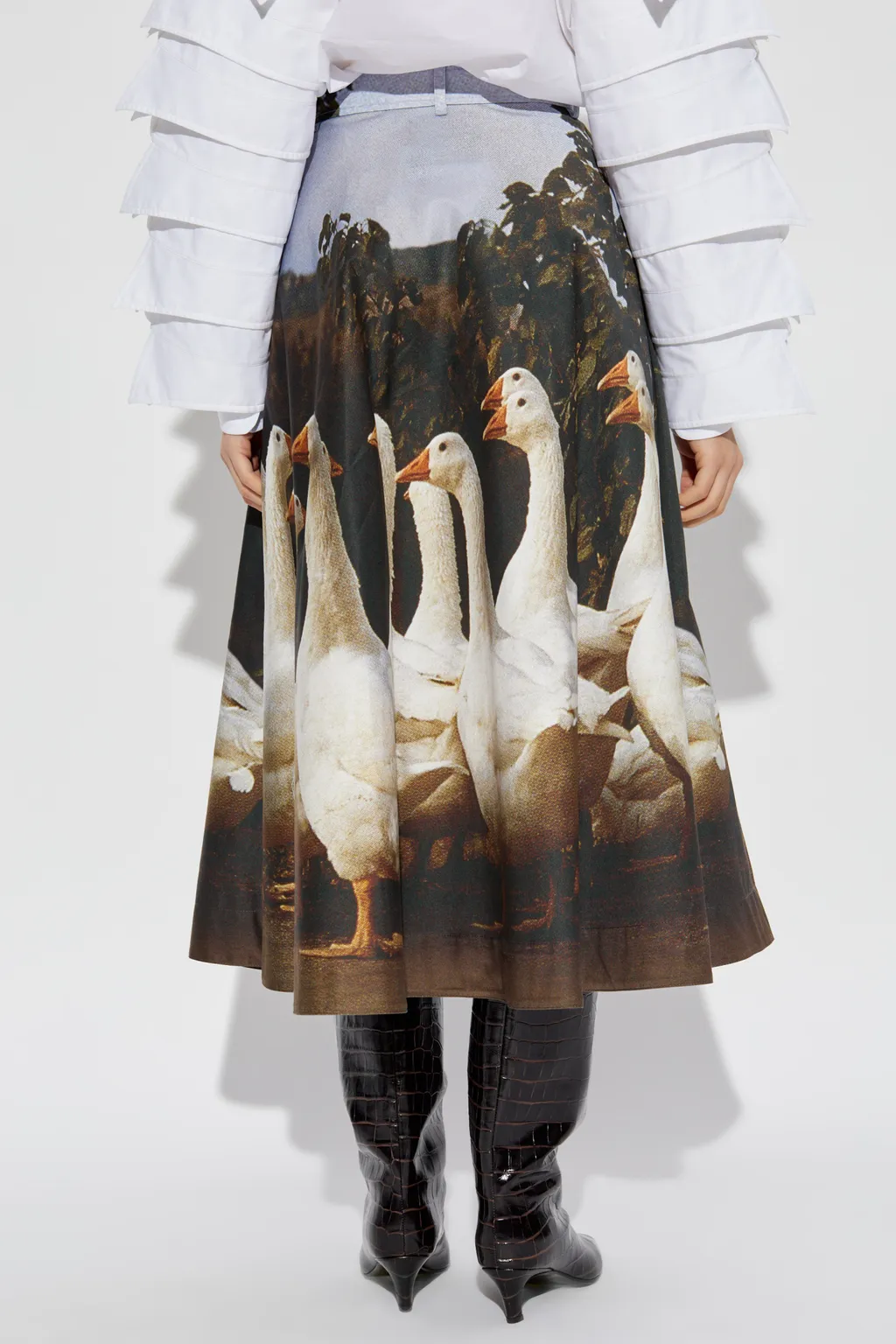 Graphic Printed Flared Midi Skirt