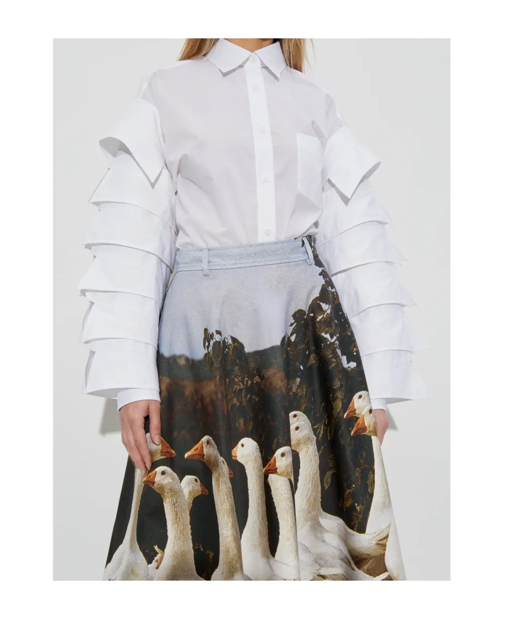 Flared Curved Hem Shirt