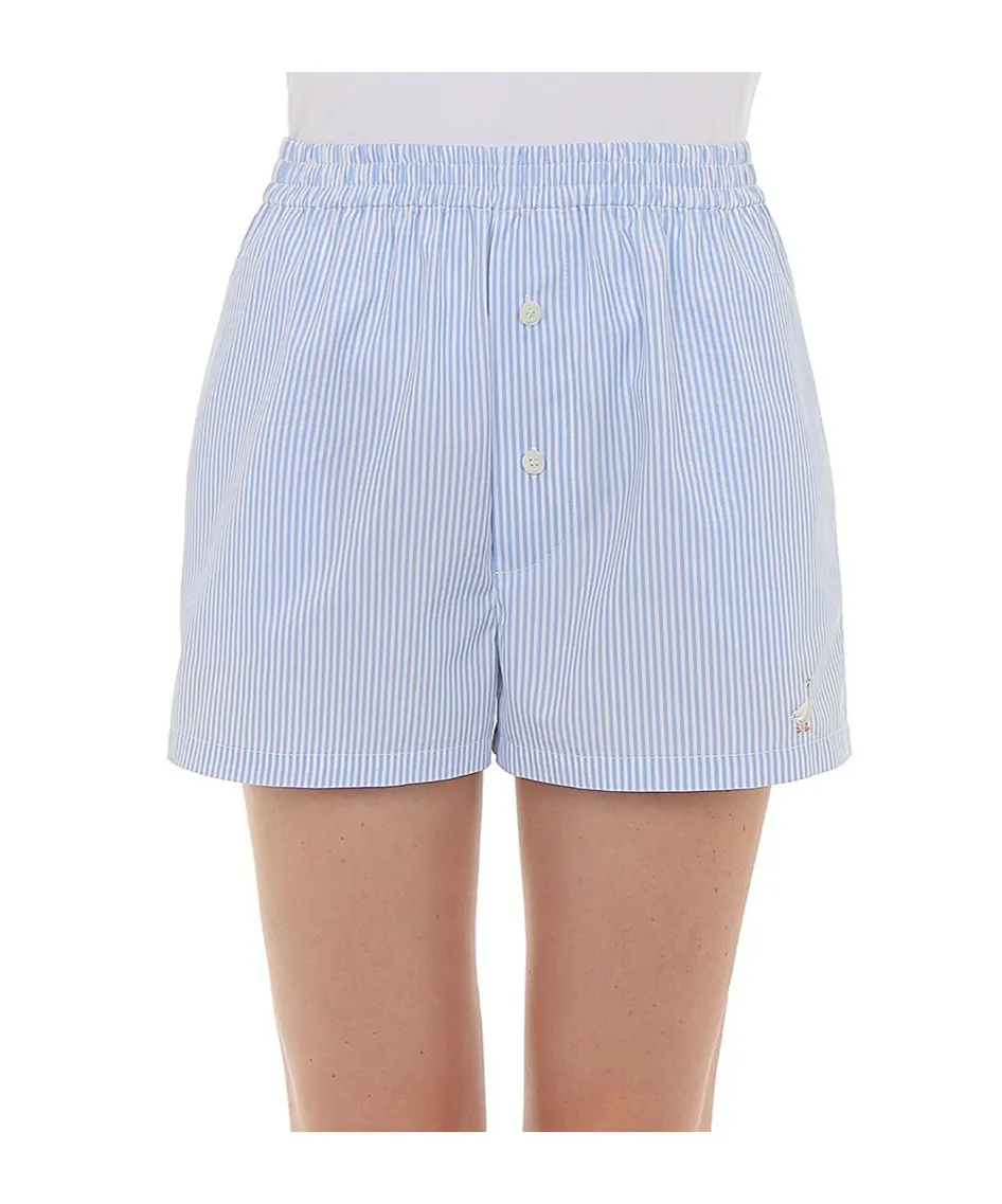 Logo Embroidered Pinstriped Shorts