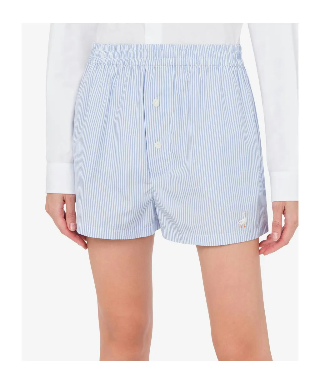 Logo Embroidered Pinstriped Shorts