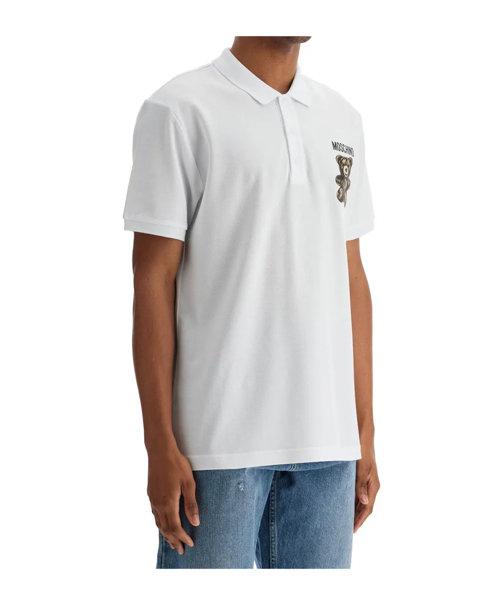 Teddy Bear-Printed Short-Sleeved Polo Shirt