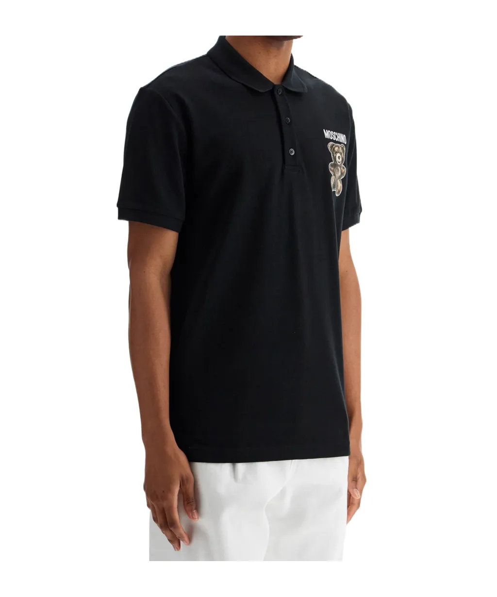Teddy Bear-Printed Short-Sleeved Polo Shirt